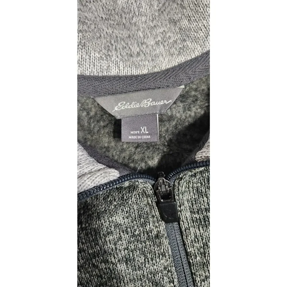 Eddie Bauer Sweater Mens XL Gray Radiator Fleece Snap Front Pullover Hiking